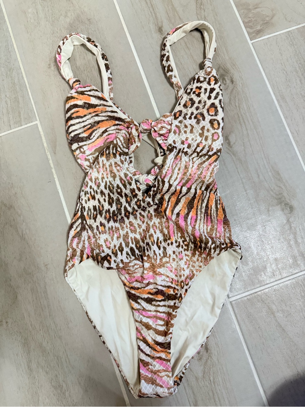 Isabella Rose sz Small One-Piece Swimsuit in Pink & Tan animal print, never worn